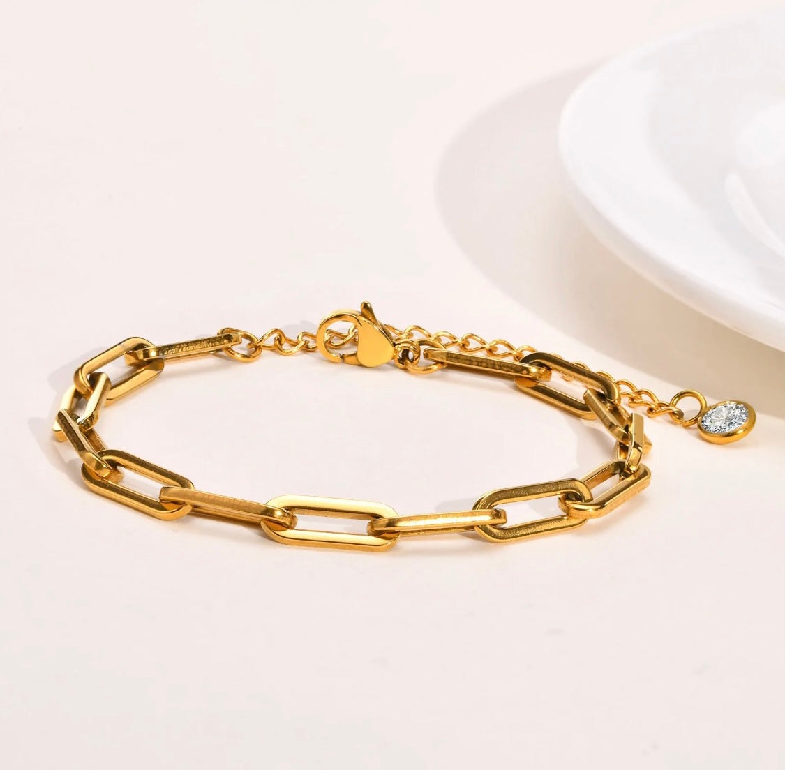 Paperclip Chain Gold Bracelet Stainless Steel Non Tarnish Unbranded