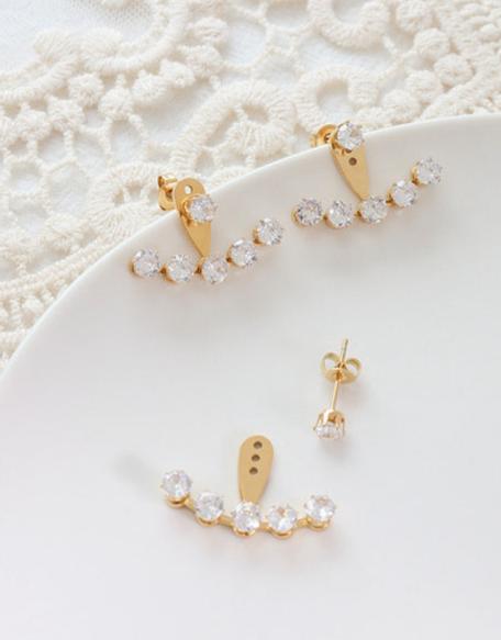 Alaina Ear Jackets CZ Gold Earrings Stainless Steel Non Tarnish Unbranded