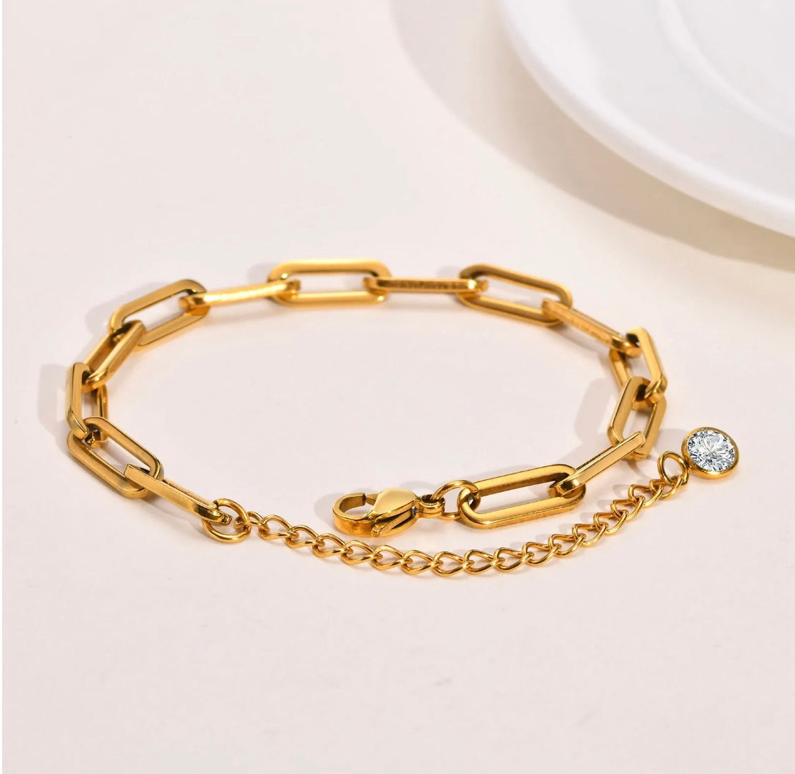 Paperclip Chain Gold Bracelet Stainless Steel Non Tarnish Unbranded