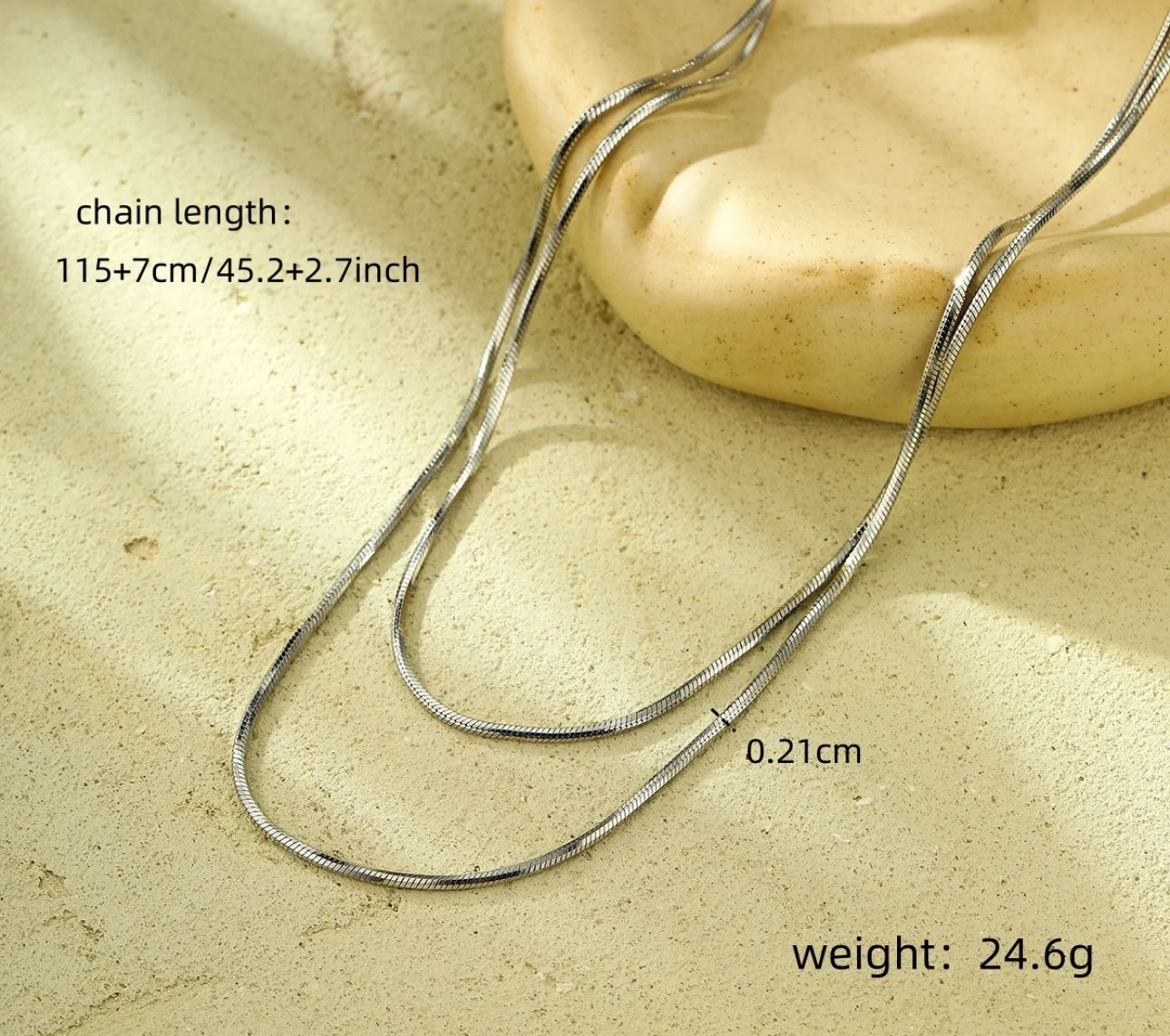Long Rounded Snake Chain Necklace Stainless Steel Non Tarnish Unbranded