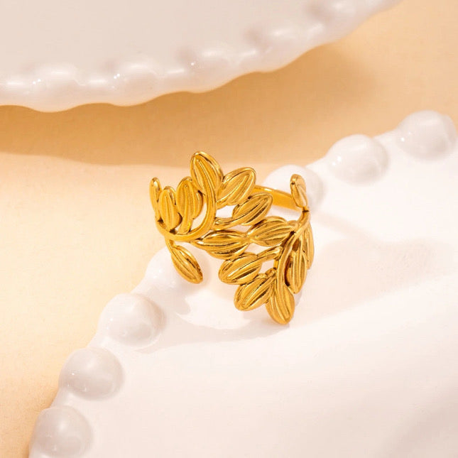 Olive Leaf Adjustable Ring Gold Stainless Steel Non Tarnish Unbranded