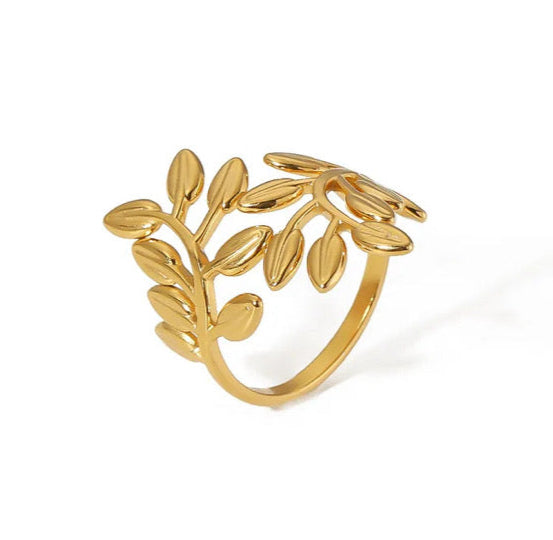 Olive Leaf Adjustable Ring Gold Stainless Steel Non Tarnish Unbranded