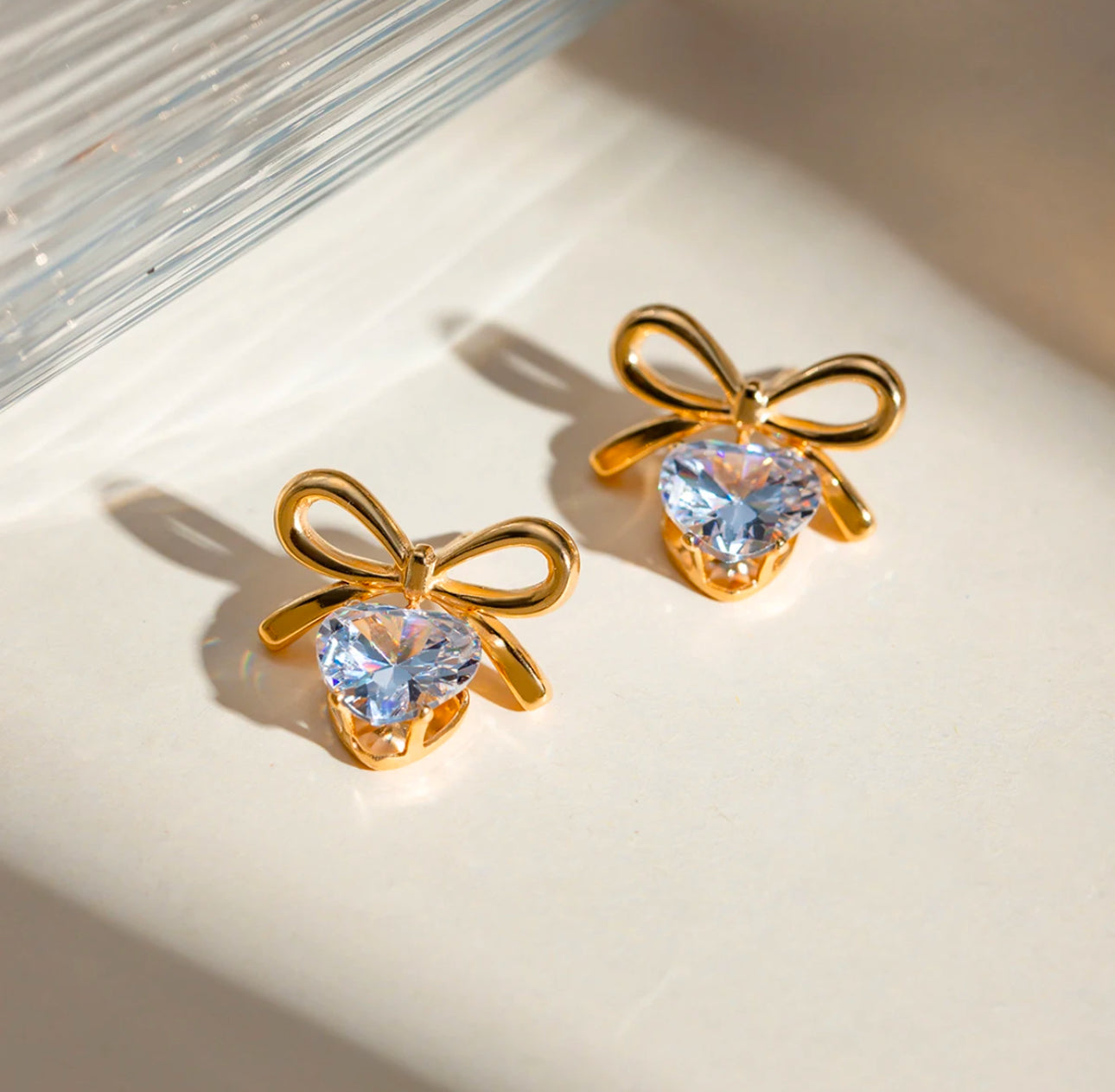 Sparkling Bow Heart Earrings Stainless Steel Non Tarnish Unbranded