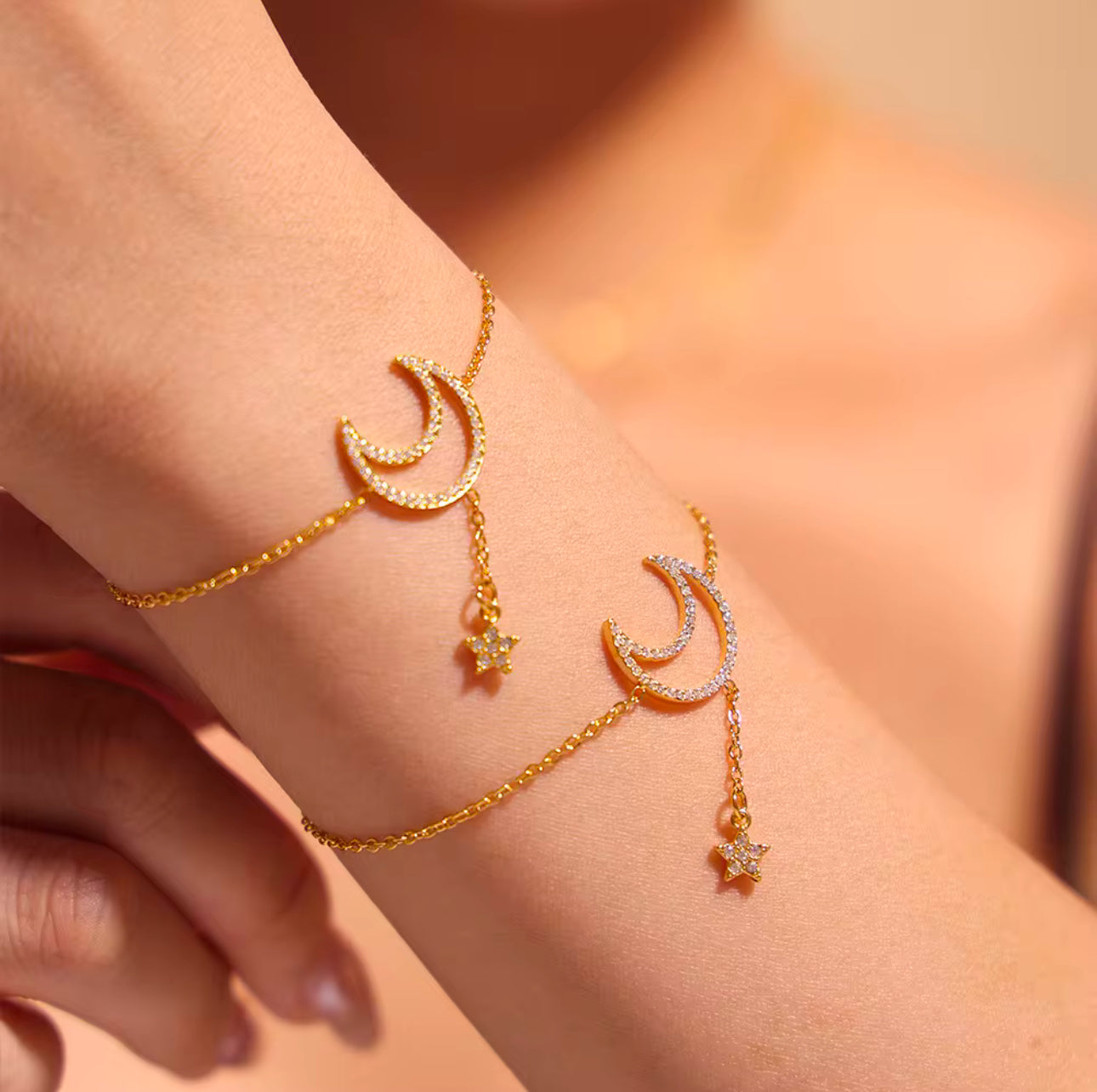 Moon & Star Stone Bracelet Gold & Silver