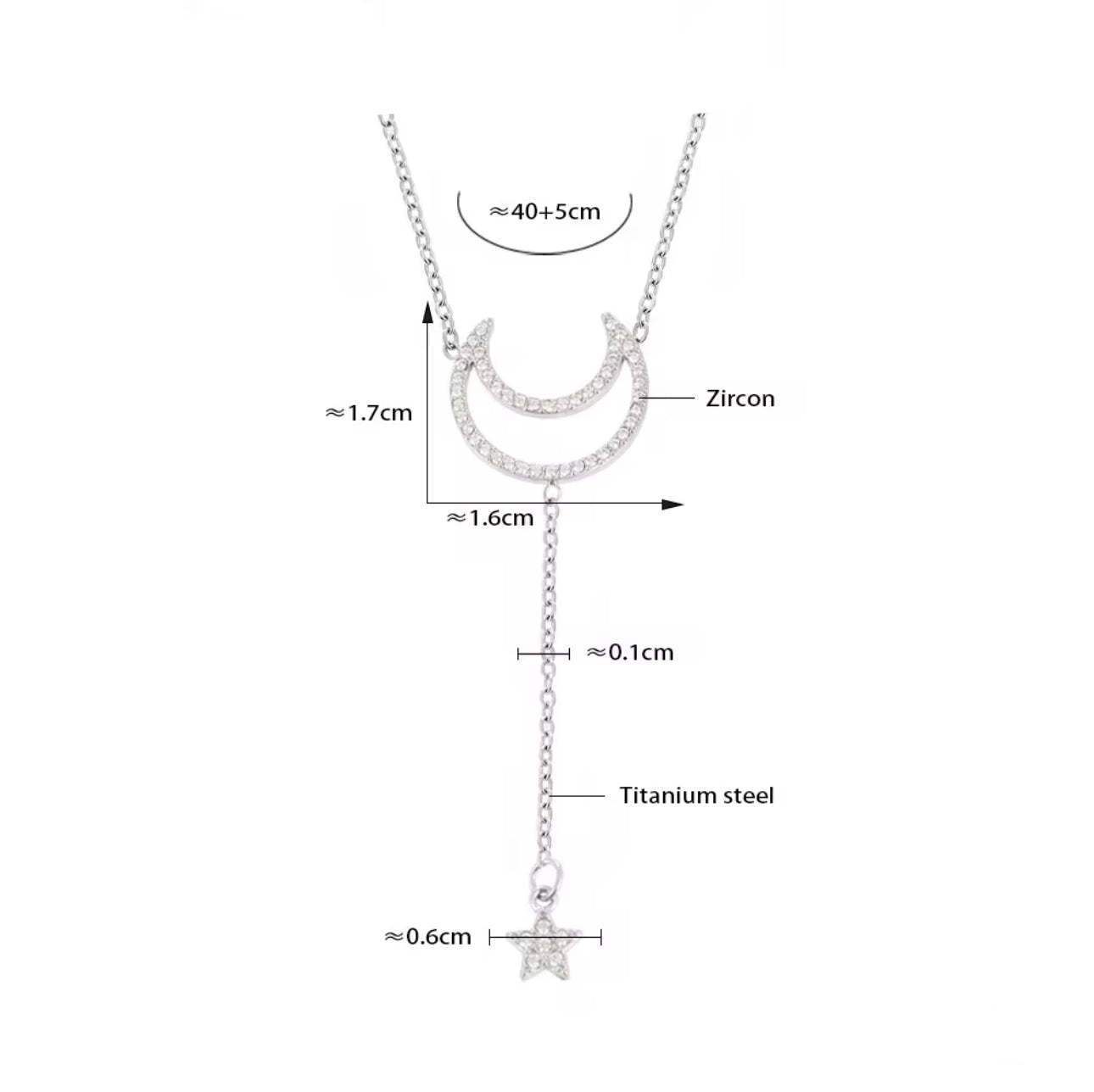 Moon & Star Stone Necklace Gold & Silver