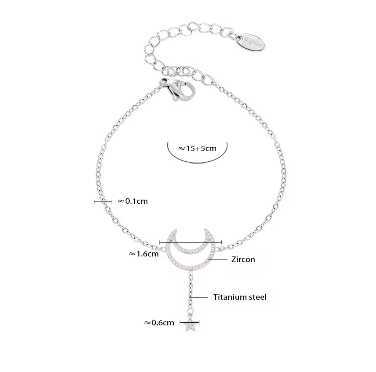 Moon & Star Stone Bracelet Gold & Silver