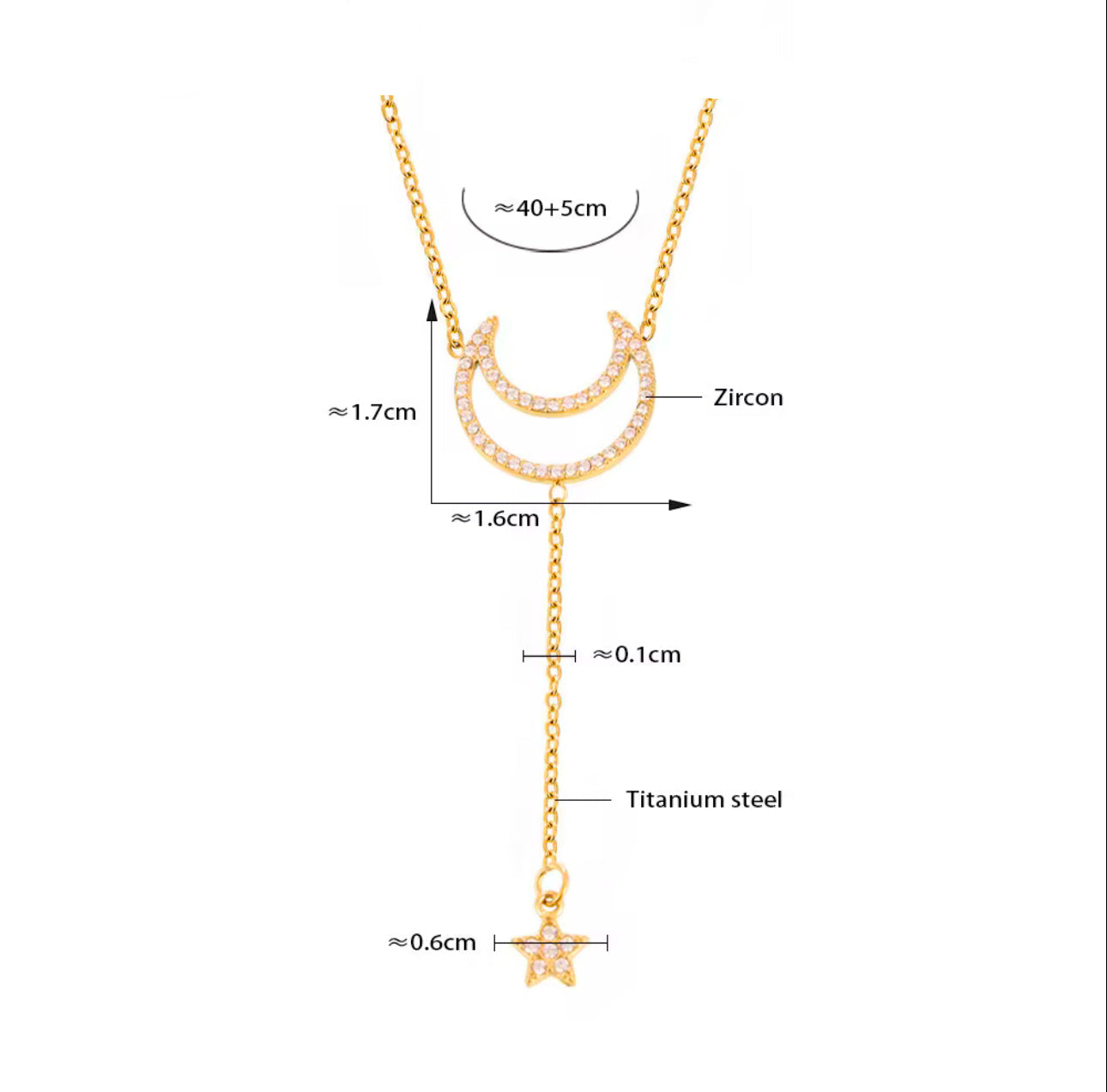 Moon & Star Stone Necklace Gold & Silver