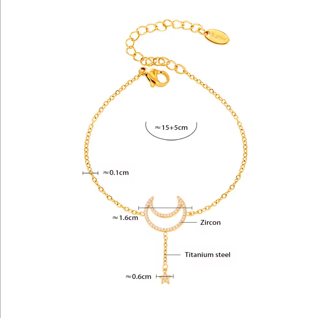 Moon & Star Stone Bracelet Gold & Silver