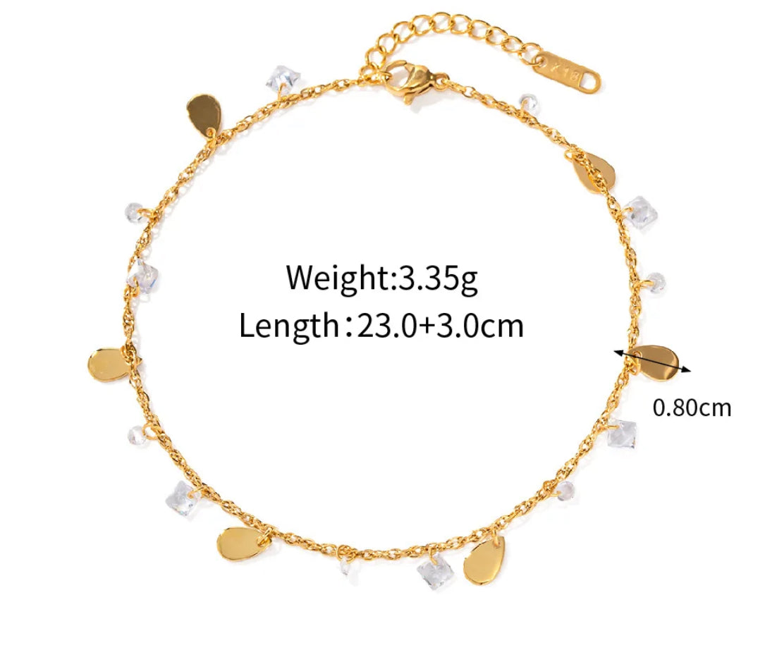 Sparkle Charm Anklet Stainless Steel Non Tarnish Unbranded