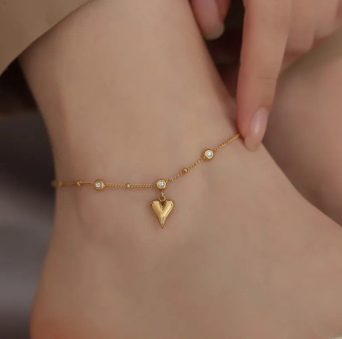 Heart Bead Stone Anklet Stainless Steel Non Tarnish Unbranded
