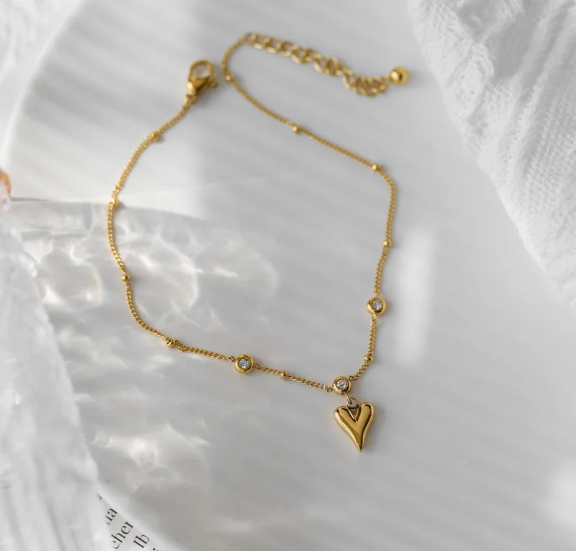 Heart Bead Stone Anklet Stainless Steel Non Tarnish Unbranded