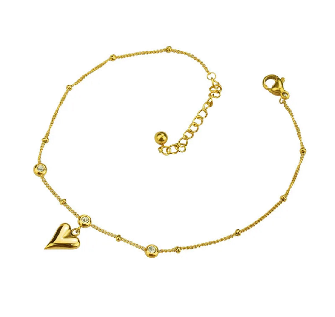 Heart Bead Stone Anklet Stainless Steel Non Tarnish Unbranded