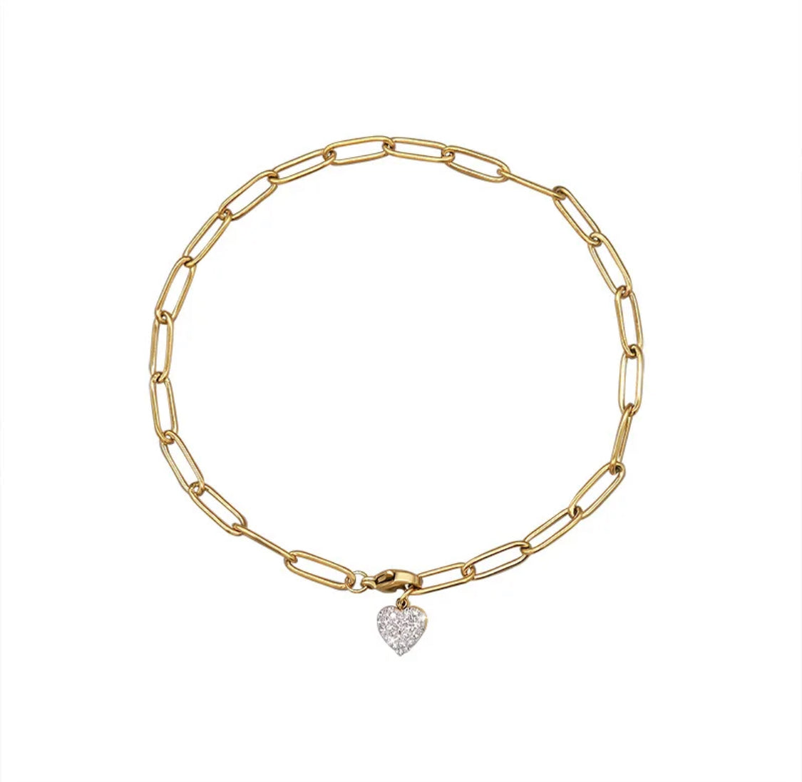 Diamante Heart Paperclip Anklet Stainless Steel Non Tarnish Unbranded