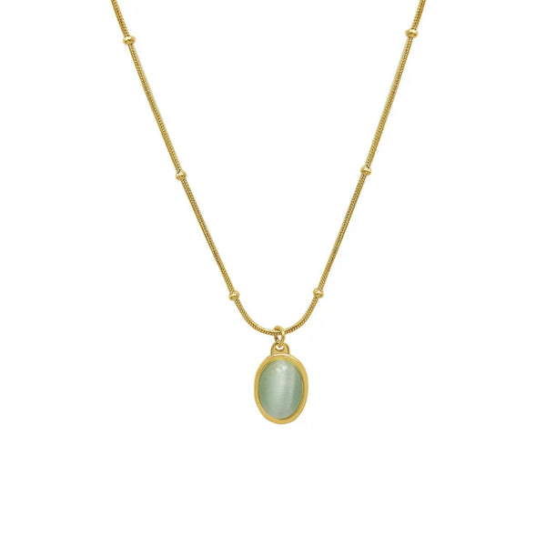 Opal Stone Beaded Necklace Stainless Steel Non Tarnish Unbranded