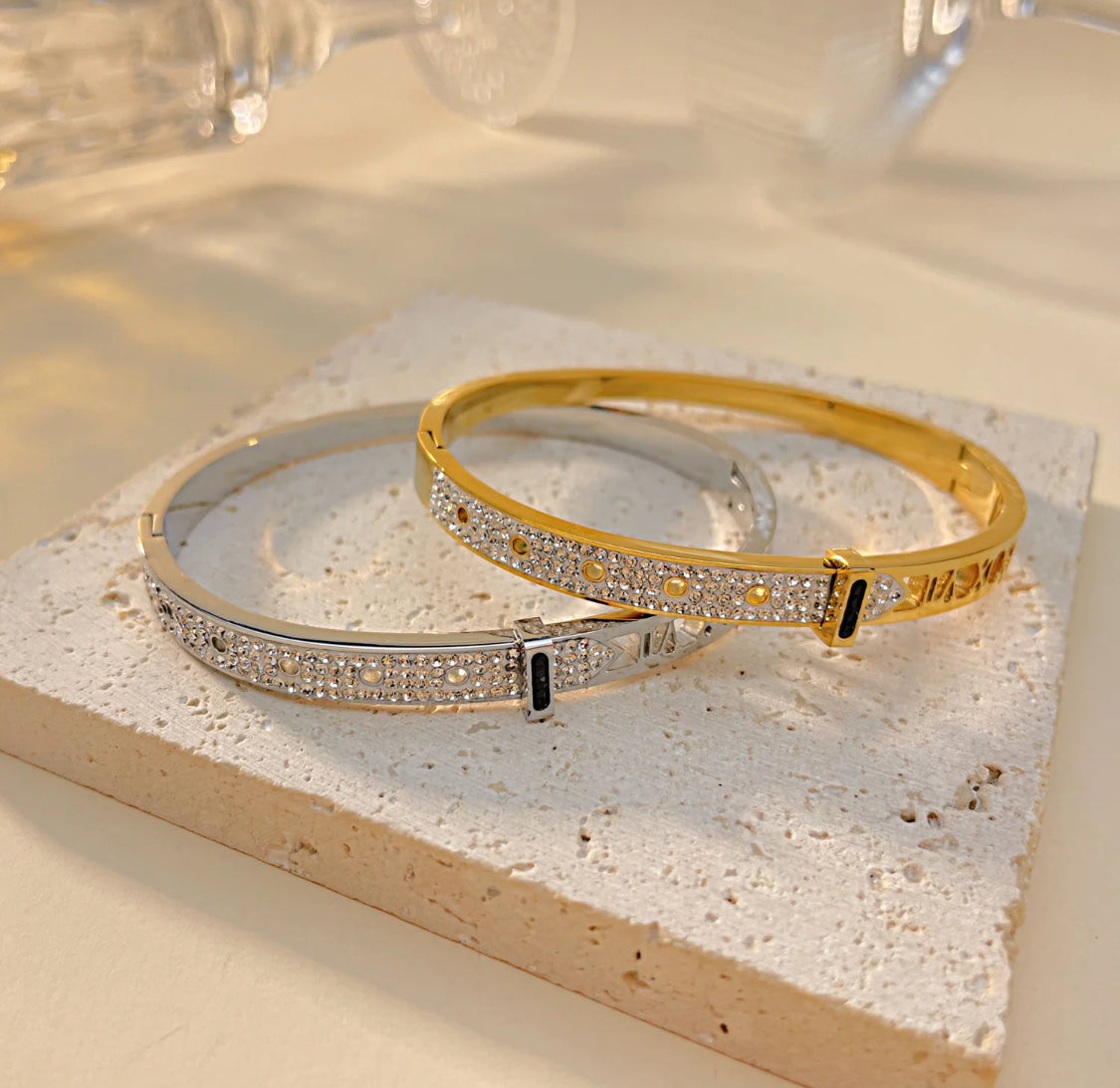 Roman Numeral Stone Bangle Stainless Steel Non Tarnish (Copy) Unbranded