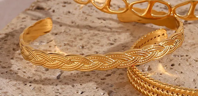 Gold Braided Cuff Bangle Stainless Steel Non Tarnish Unbranded