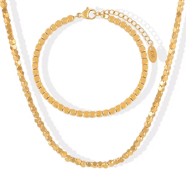 Cube Bead Bracelet & Necklace Set Non Tarnish Unbranded