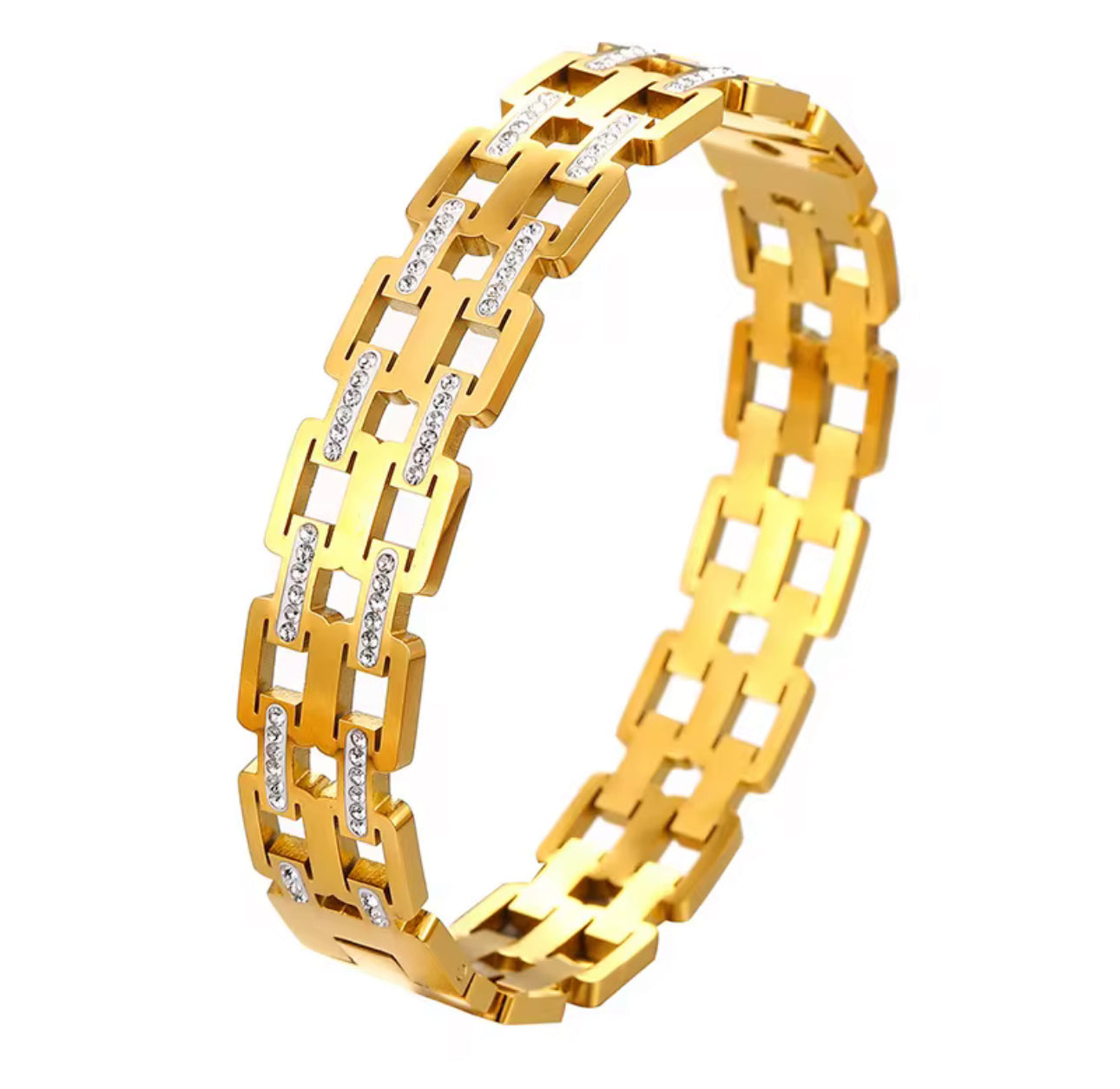 Double Mia Zirconia Gold Bangle Non Tarnish Unbranded