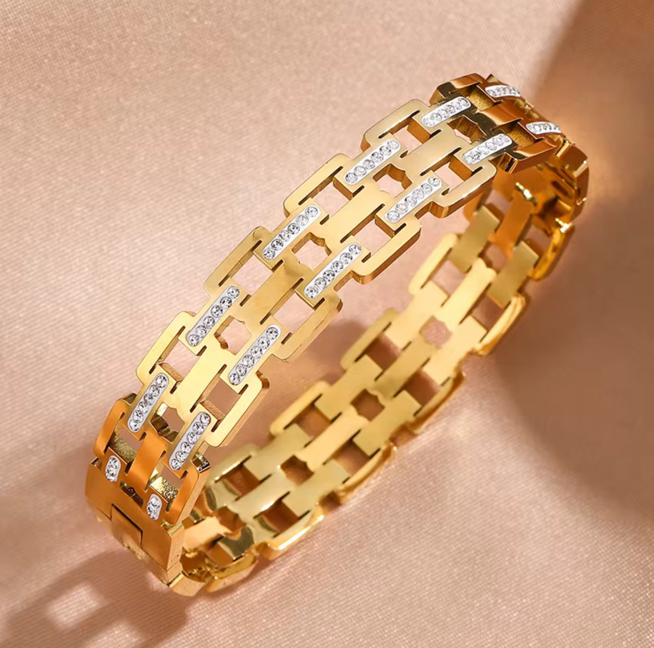 Double Mia Zirconia Gold Bangle Non Tarnish Unbranded