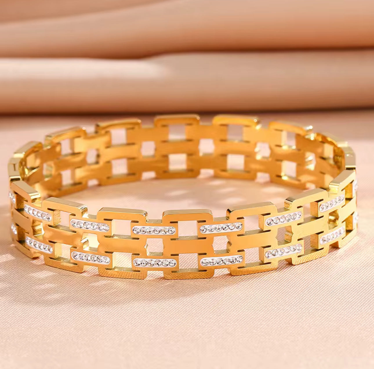 Double Mia Zirconia Gold Bangle Non Tarnish Unbranded