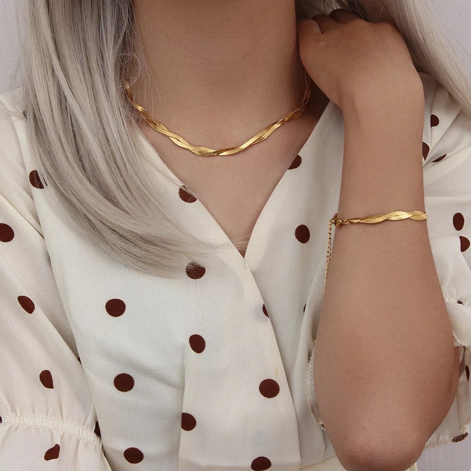 Twisted Snake Chain Necklace & Bracelet Set Stainless Steel Non Tarnish Unbranded