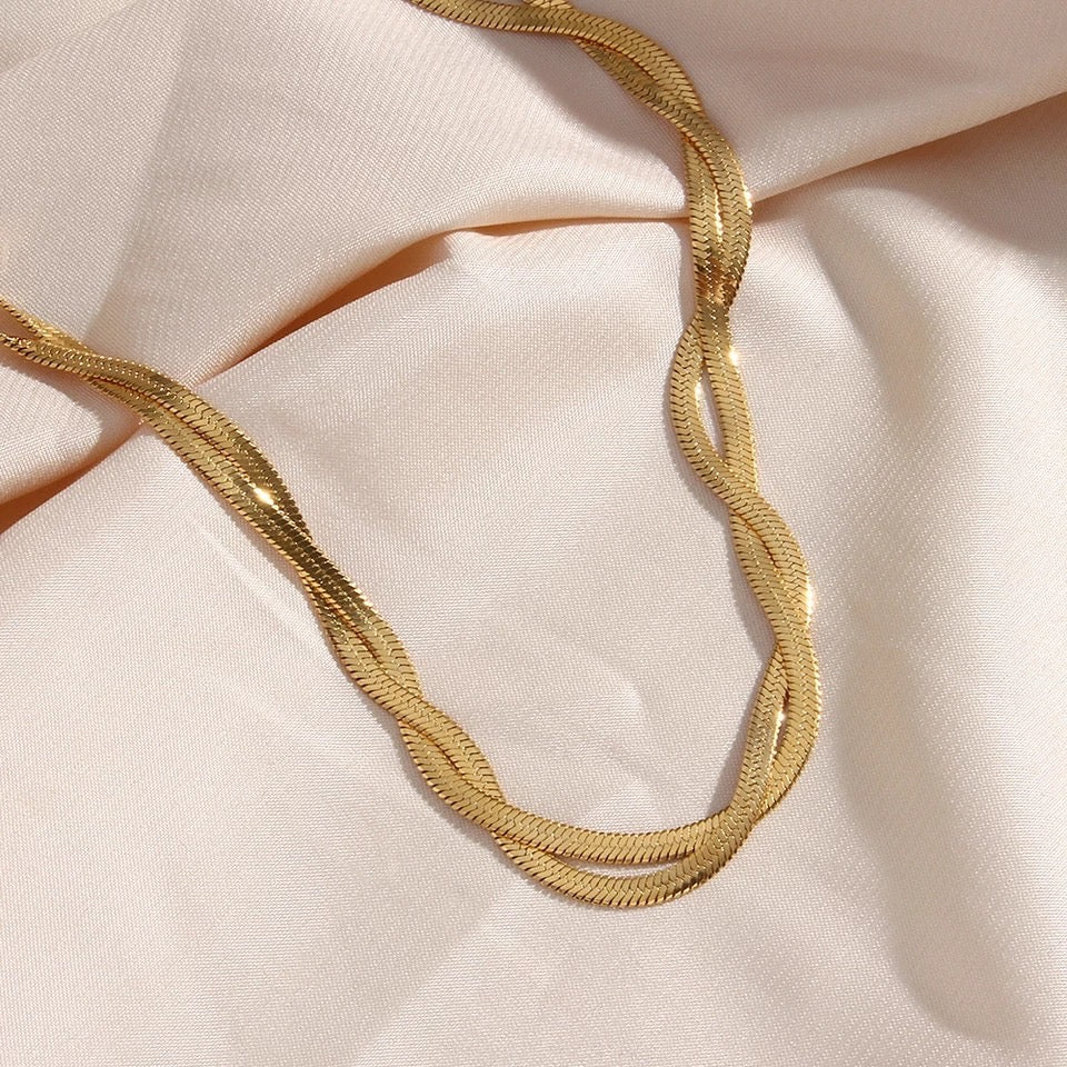 Twisted Snake Chain Necklace & Bracelet Set Stainless Steel Non Tarnish Unbranded