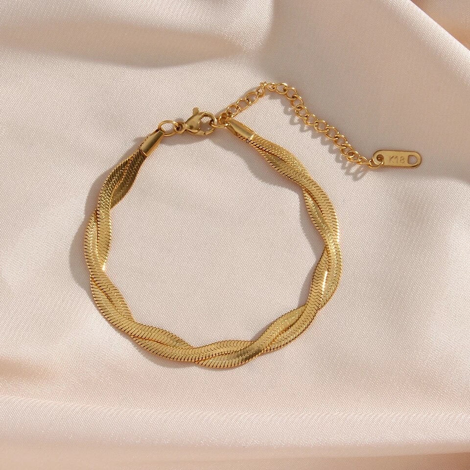 Twisted Snake Chain Necklace & Bracelet Set Stainless Steel Non Tarnish Unbranded