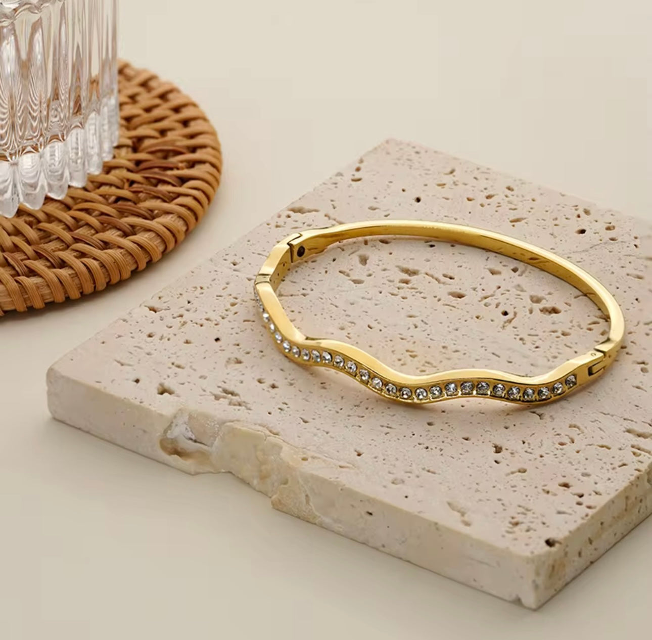 Wave Stone Gold Bangle Non Tarnish Unbranded