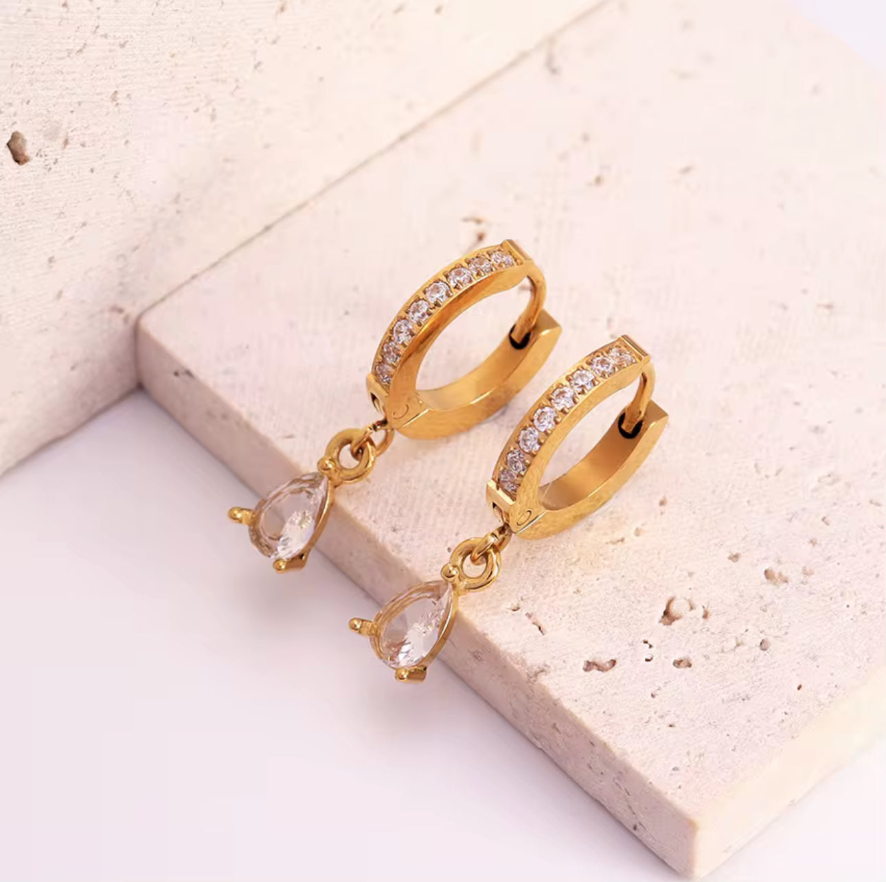 Crystal Drop Charm Huggies Earrings Hoops Non Tarnish Unbranded