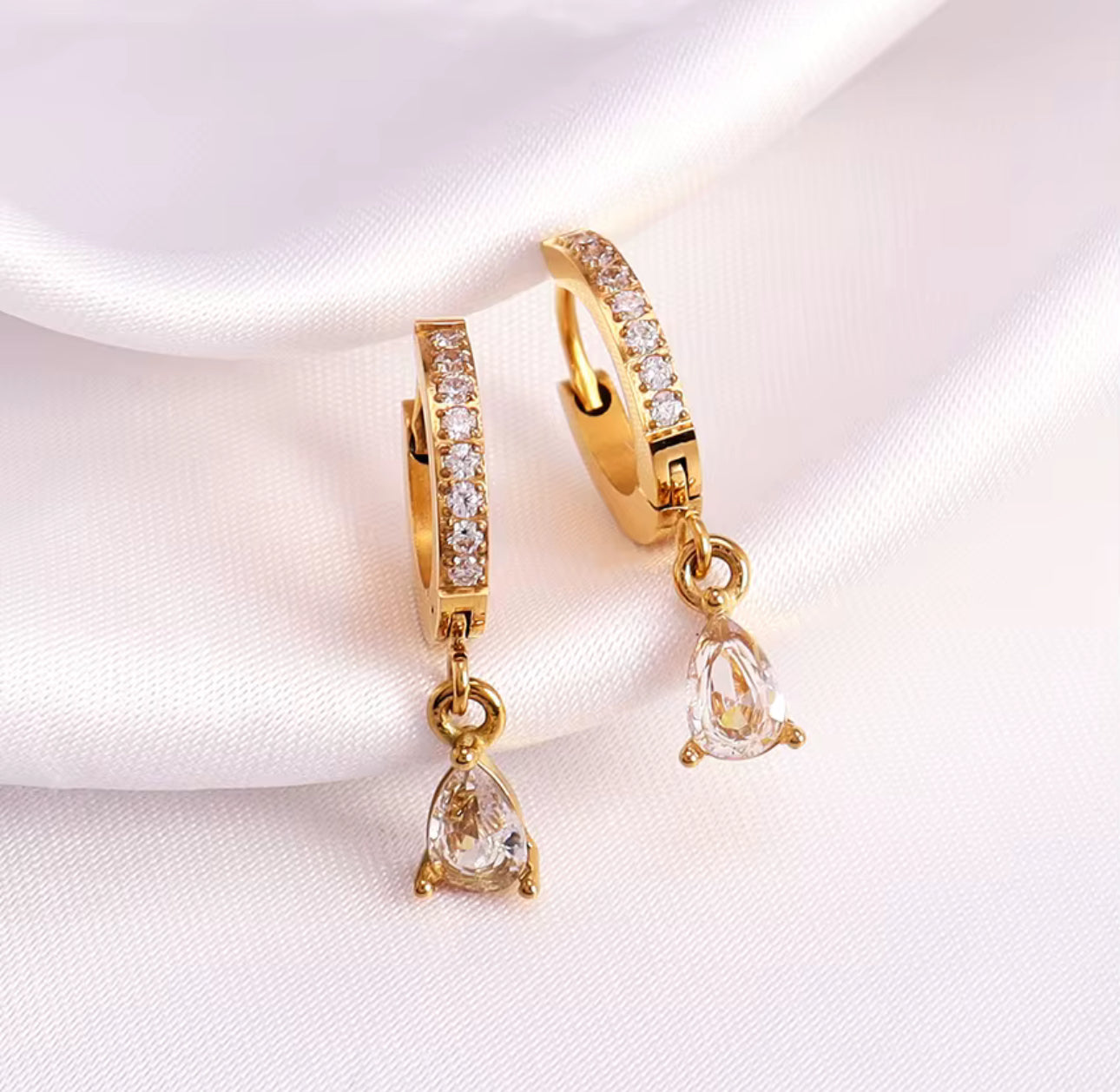 Crystal Drop Charm Huggies Earrings Hoops Non Tarnish Unbranded