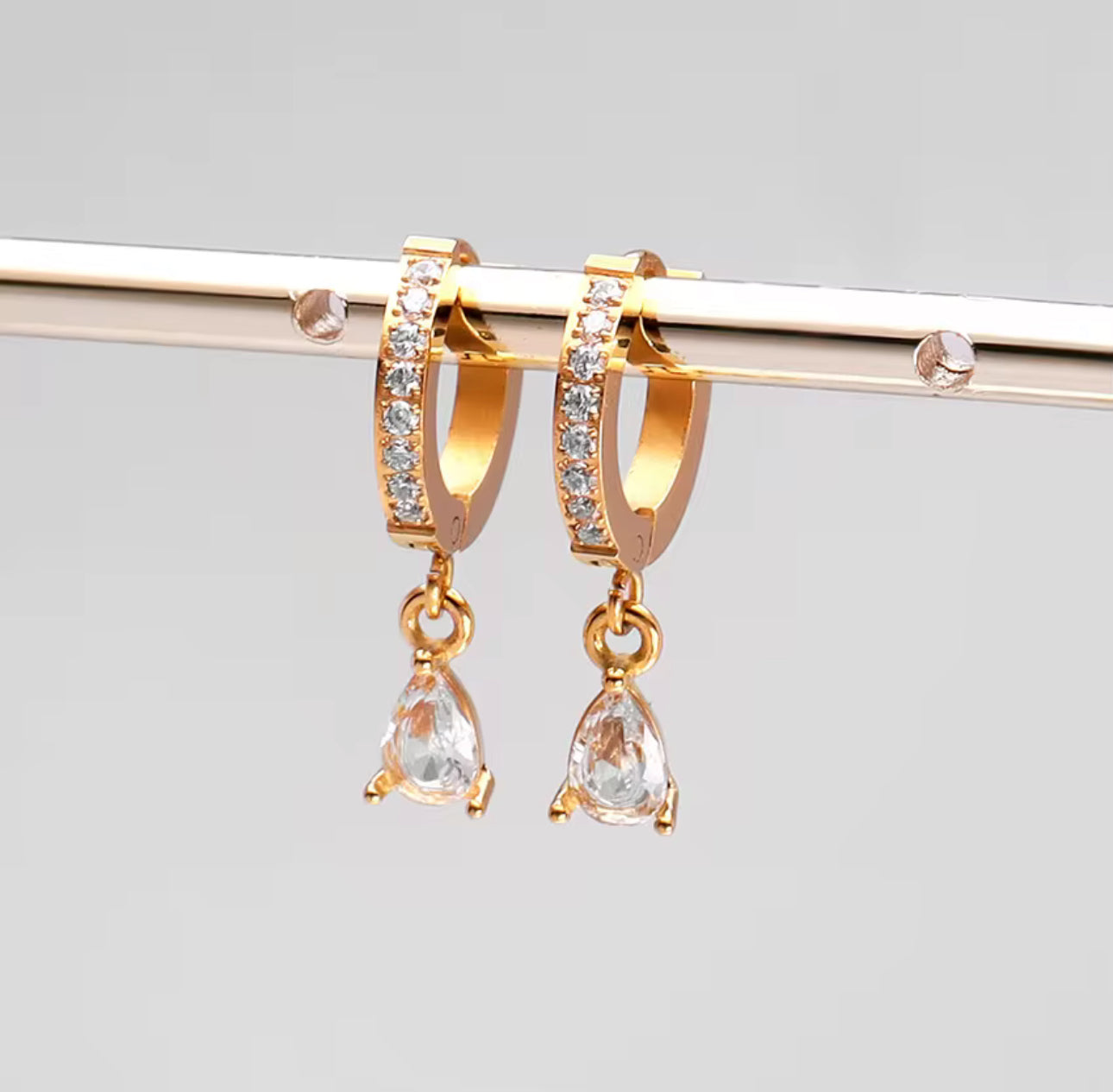 Crystal Drop Charm Huggies Earrings Hoops Non Tarnish Unbranded