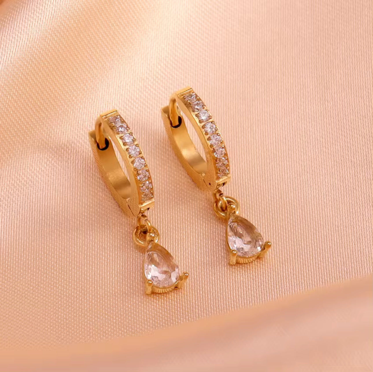 Crystal Drop Charm Huggies Earrings Hoops Non Tarnish Unbranded