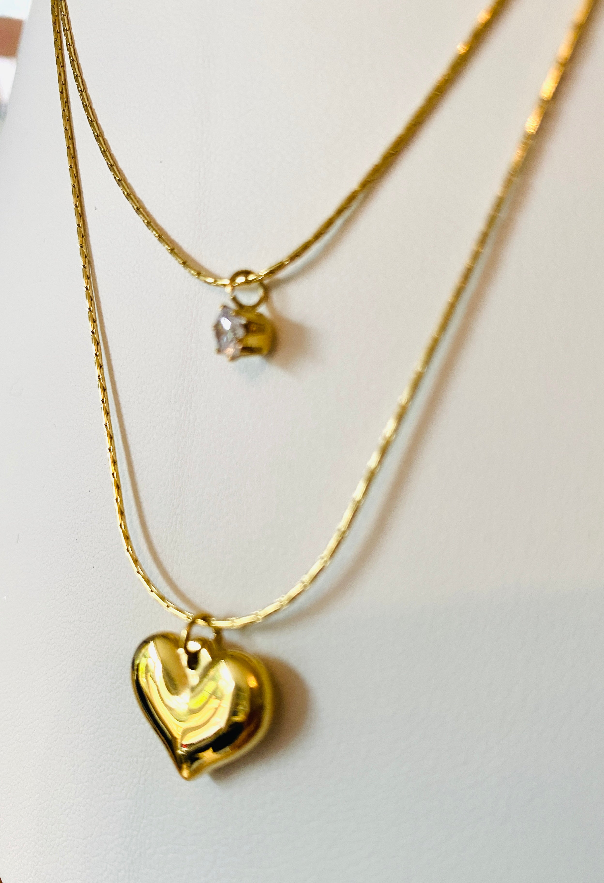 Heart Double Layer Zirconia Pendant Necklace Stainless Steel Non Tarnish Unbranded