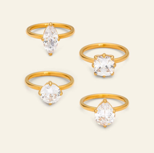 Deluxe Solitaire Stone Rings Non Tarnish Unbranded