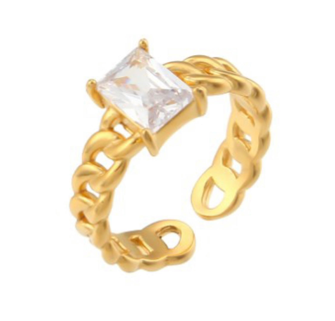 Amelia Adjustable Chain Cubic Zirconium Stone Ring Stainless Steel Unbranded