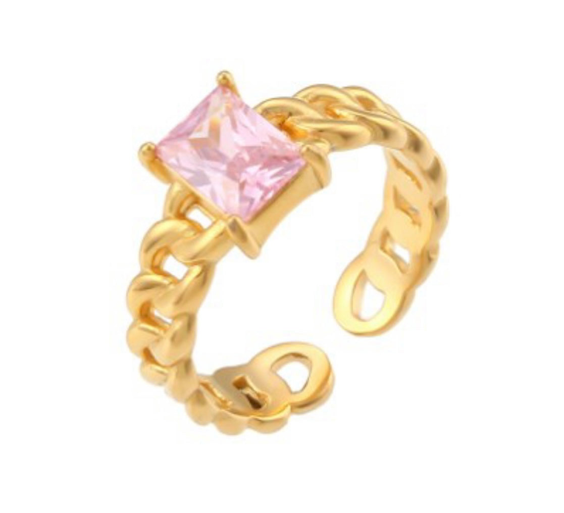 Amelia Adjustable Chain Cubic Zirconium Stone Ring Stainless Steel Unbranded