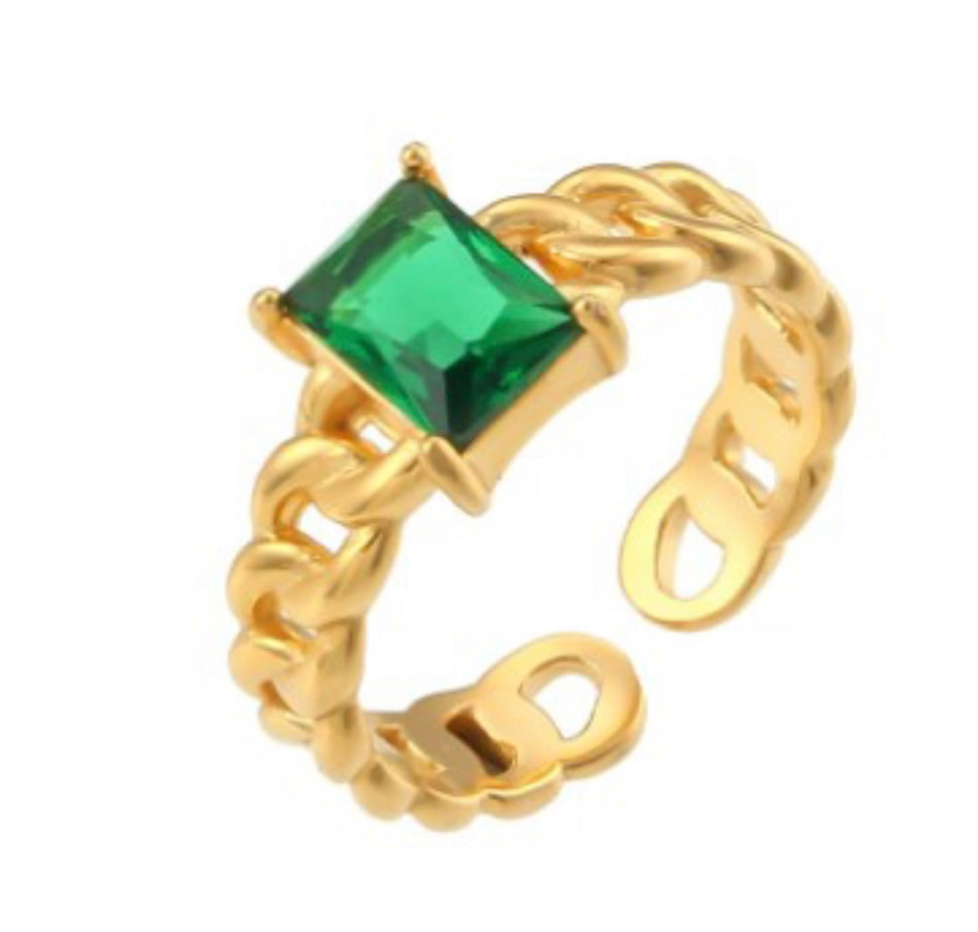 Amelia Adjustable Chain Cubic Zirconium Stone Ring Stainless Steel Unbranded