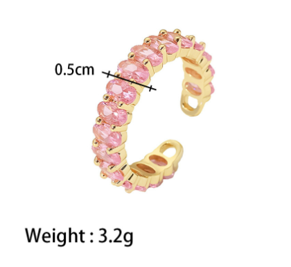 Aurora Adjustable Cubic Zirconium Ring Green Pink White Stone Stainless Steel Unbranded