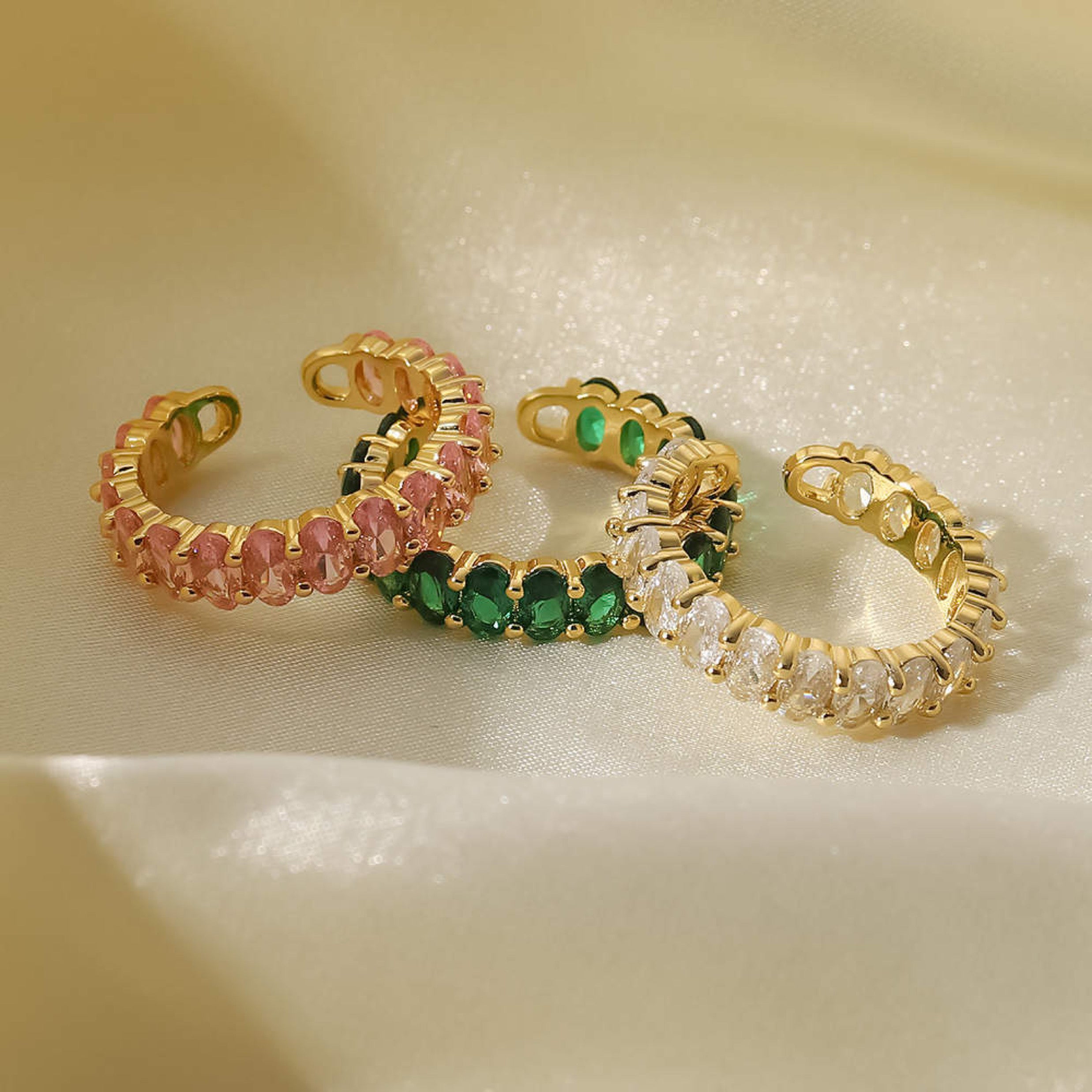 Aurora Adjustable Cubic Zirconium Ring Green Pink White Stone Stainless Steel Unbranded