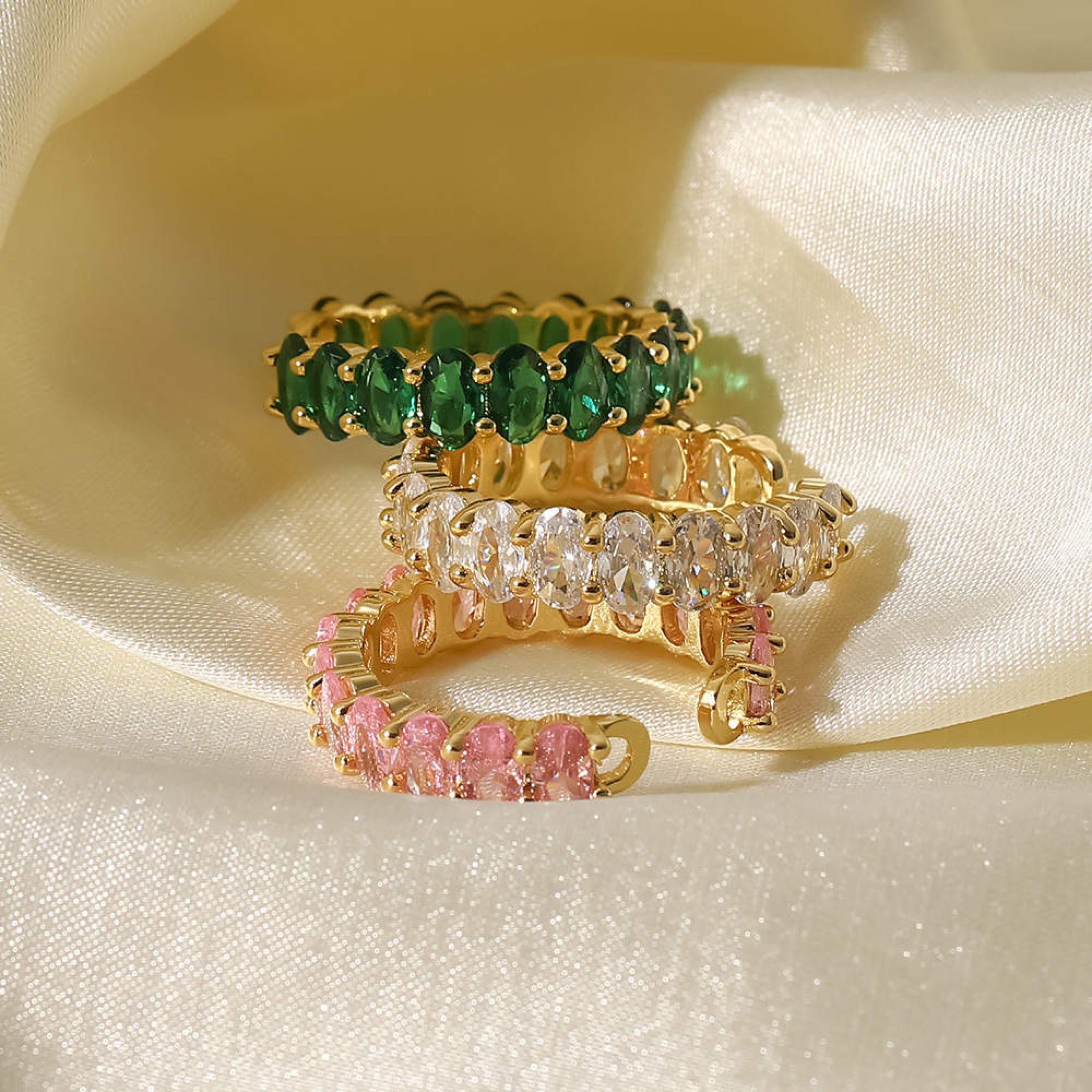 Aurora Adjustable Cubic Zirconium Ring Green Pink White Stone Stainless Steel Unbranded