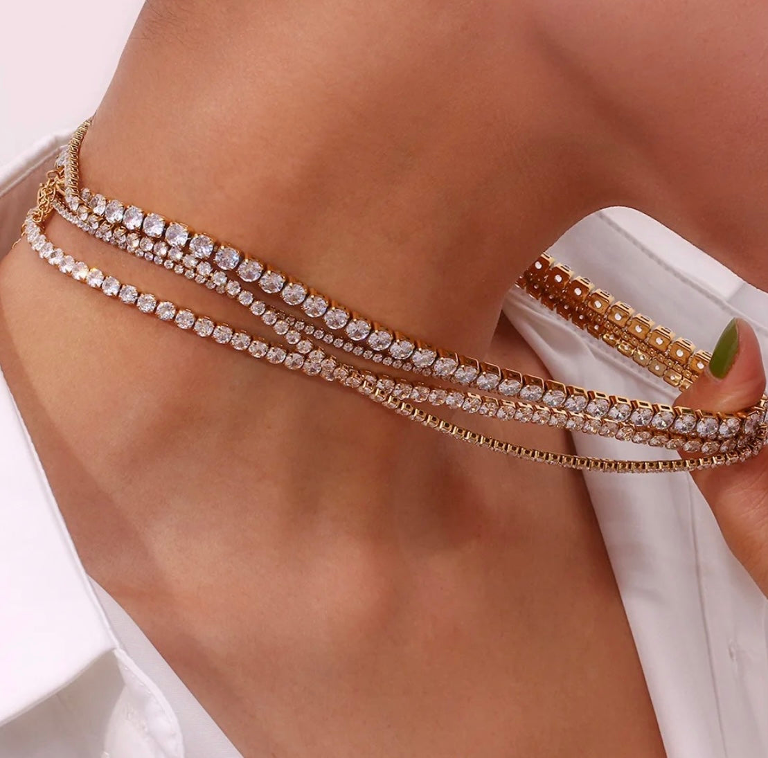 Kayla Cubic Zirconium Stones Necklace Stainless Steel Non Tarnish Unbranded