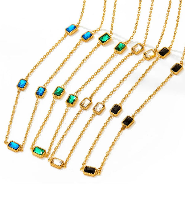 Charelle Emerald Zirconia Necklace & Bracelet Set Non Tarnish Stainless Steel Unbranded