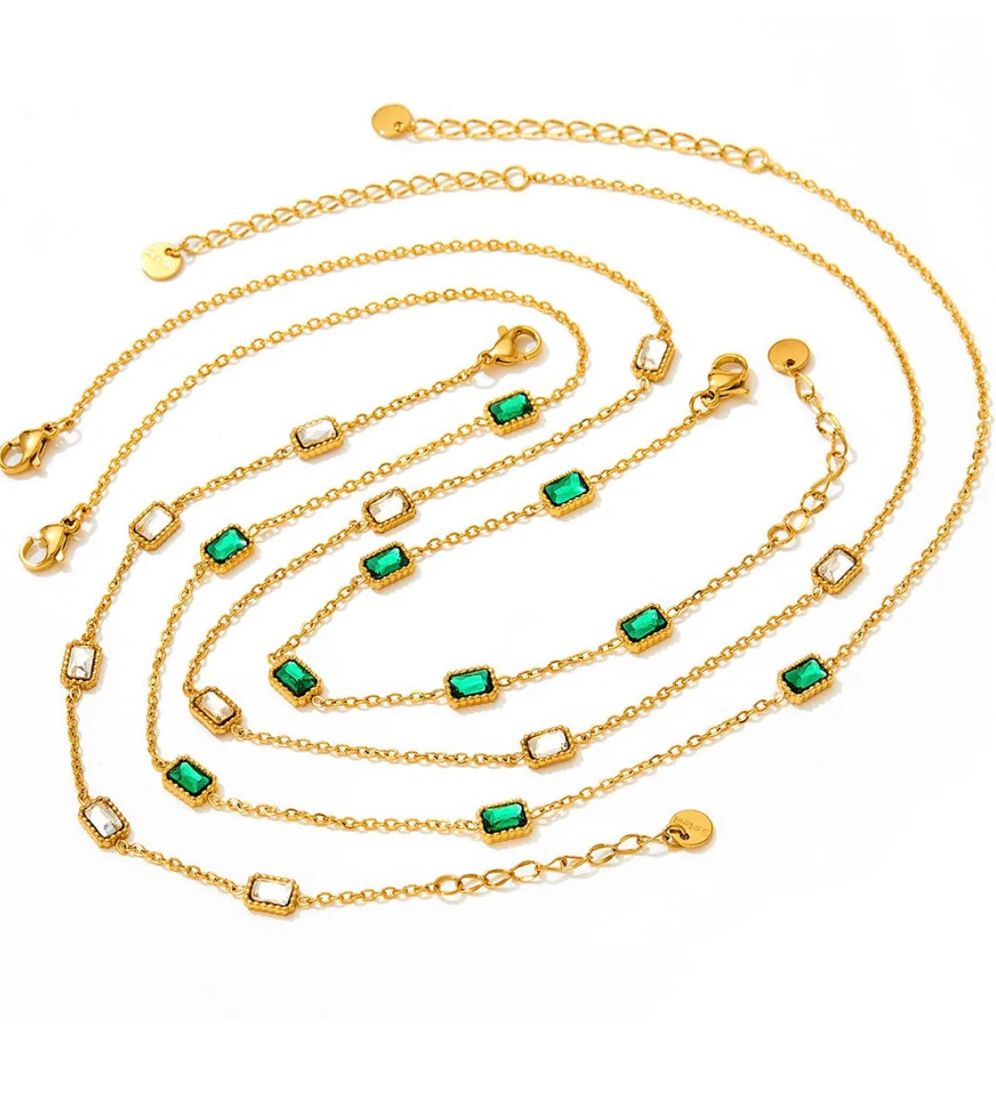 Charelle Emerald Zirconia Necklace & Bracelet Set Non Tarnish Stainless Steel Unbranded