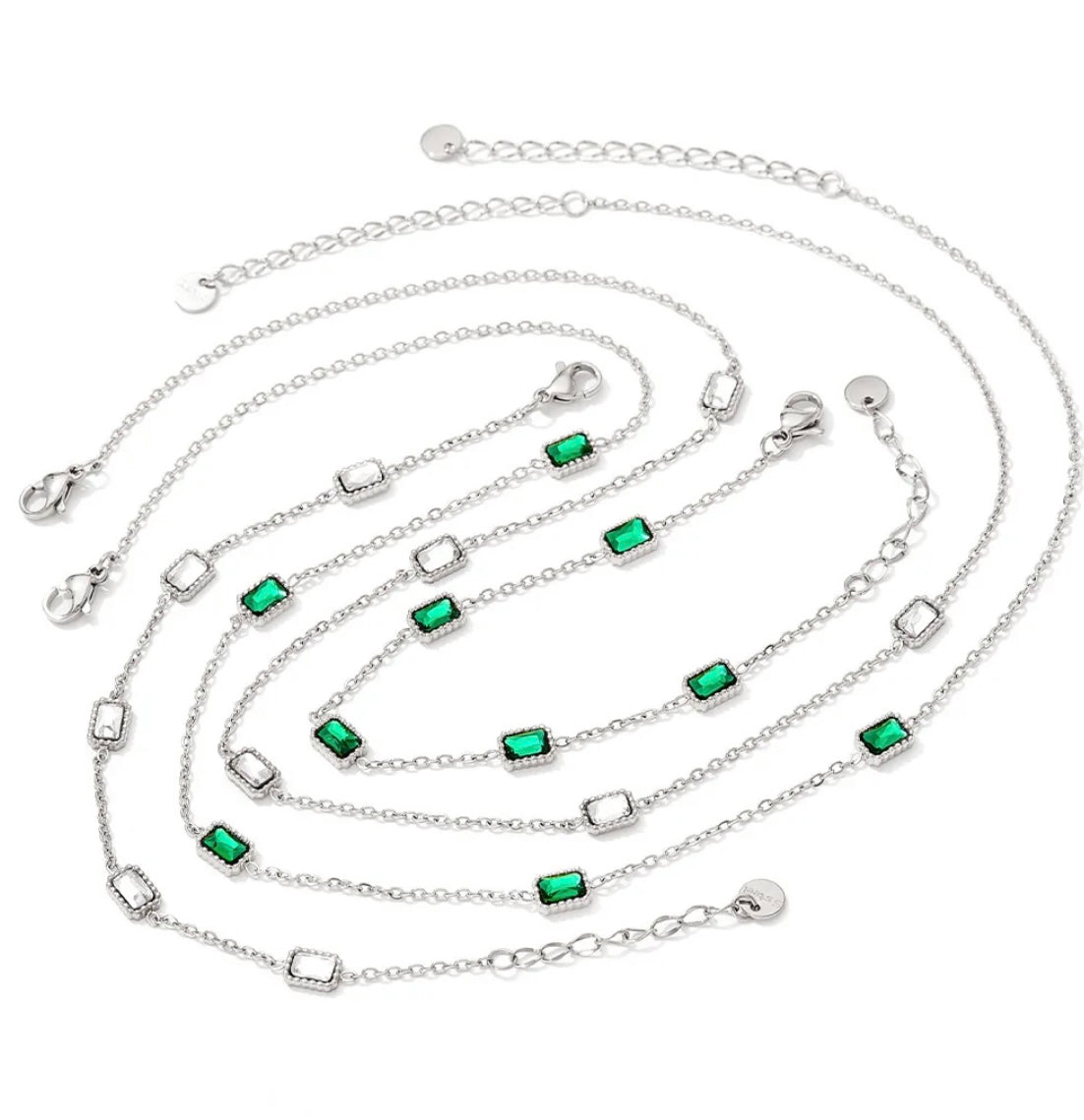 Charelle Emerald Zirconia Necklace & Bracelet Set Non Tarnish Stainless Steel Unbranded