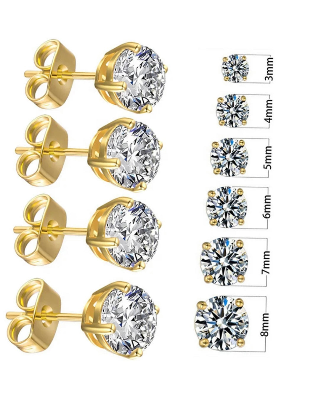 Mila Cubic Zirconium Studs Earrings Stainless Steel Non Tarnish Unbranded