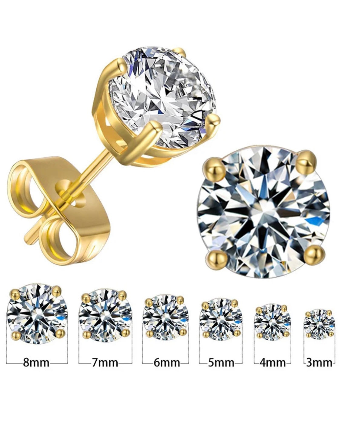 Mila Cubic Zirconium Studs Earrings Stainless Steel Non Tarnish Unbranded