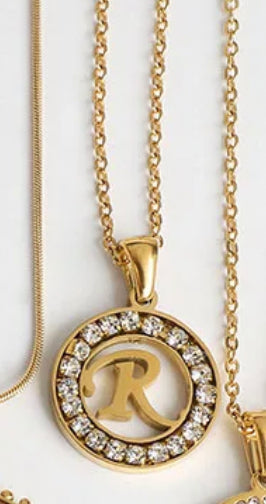 Initial Zirconia Pendant Necklace Stainless Steel Non Tarnish Unbranded