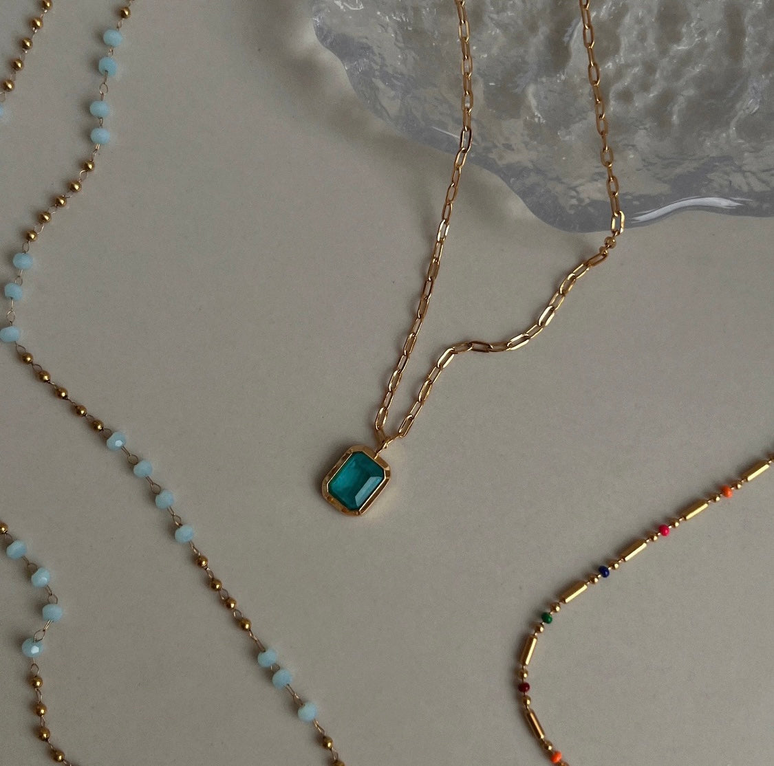 Jade Stone Beaded Necklace Stainless Steel Non Tarnish Unbranded