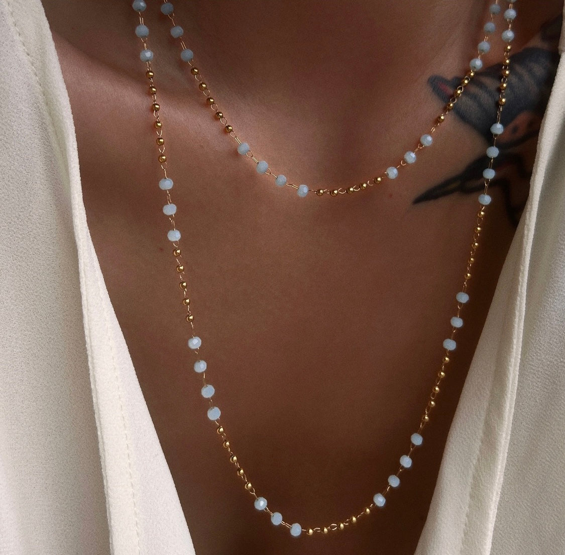 Jade Stone Beaded Necklace Stainless Steel Non Tarnish Unbranded
