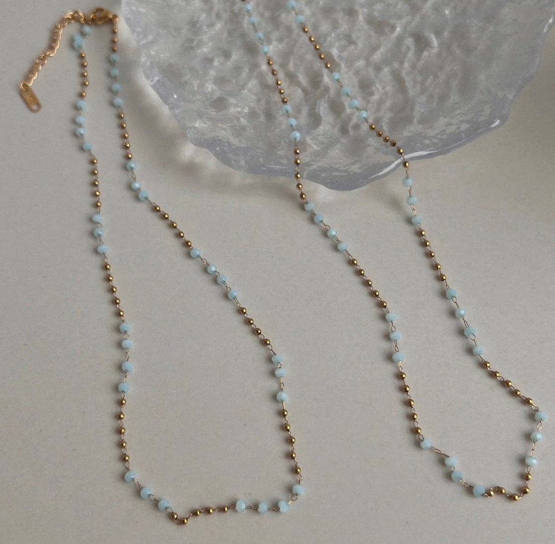 Jade Stone Beaded Necklace Stainless Steel Non Tarnish Unbranded